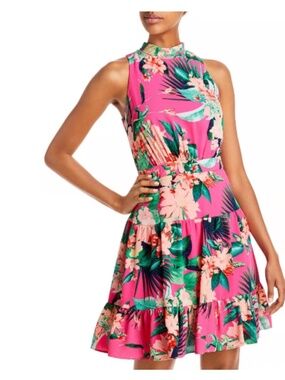 Eliza J. Pink Tropical Flower Halter Dress - 12 Petite